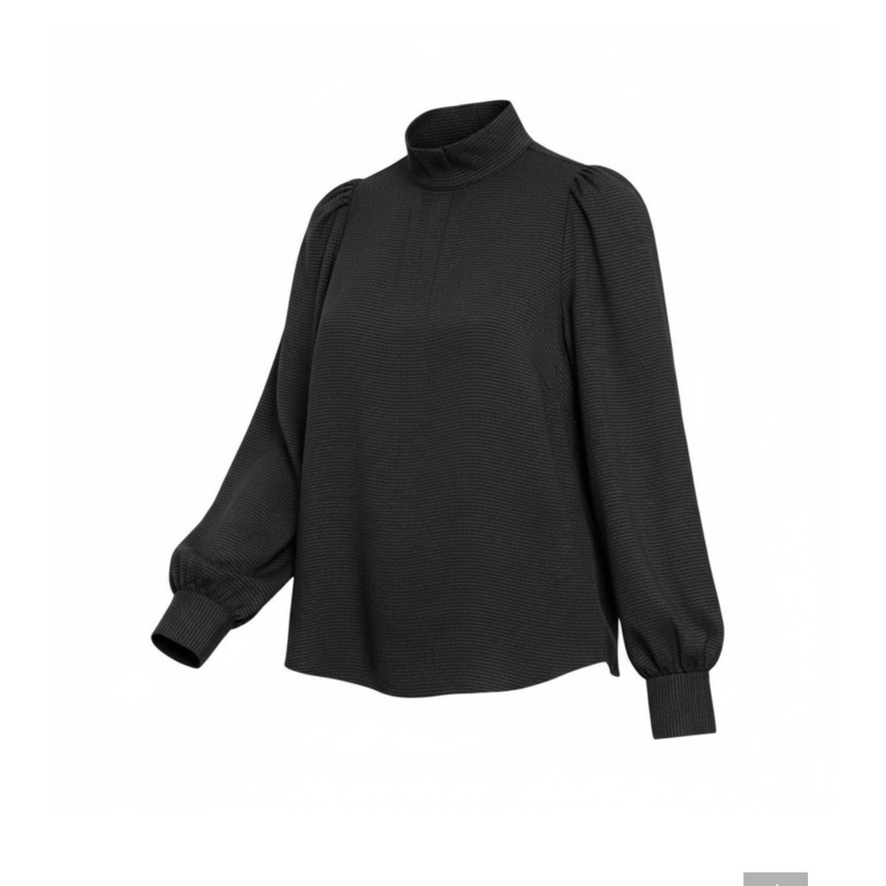 & Other Stories Blouse Size 6 Black Paris Atelier Mock Neck Puff Sleeve Textured